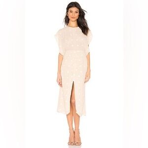 L'Academie Revolve Phoebe Midi Dress in Beige and White Dot NWOT